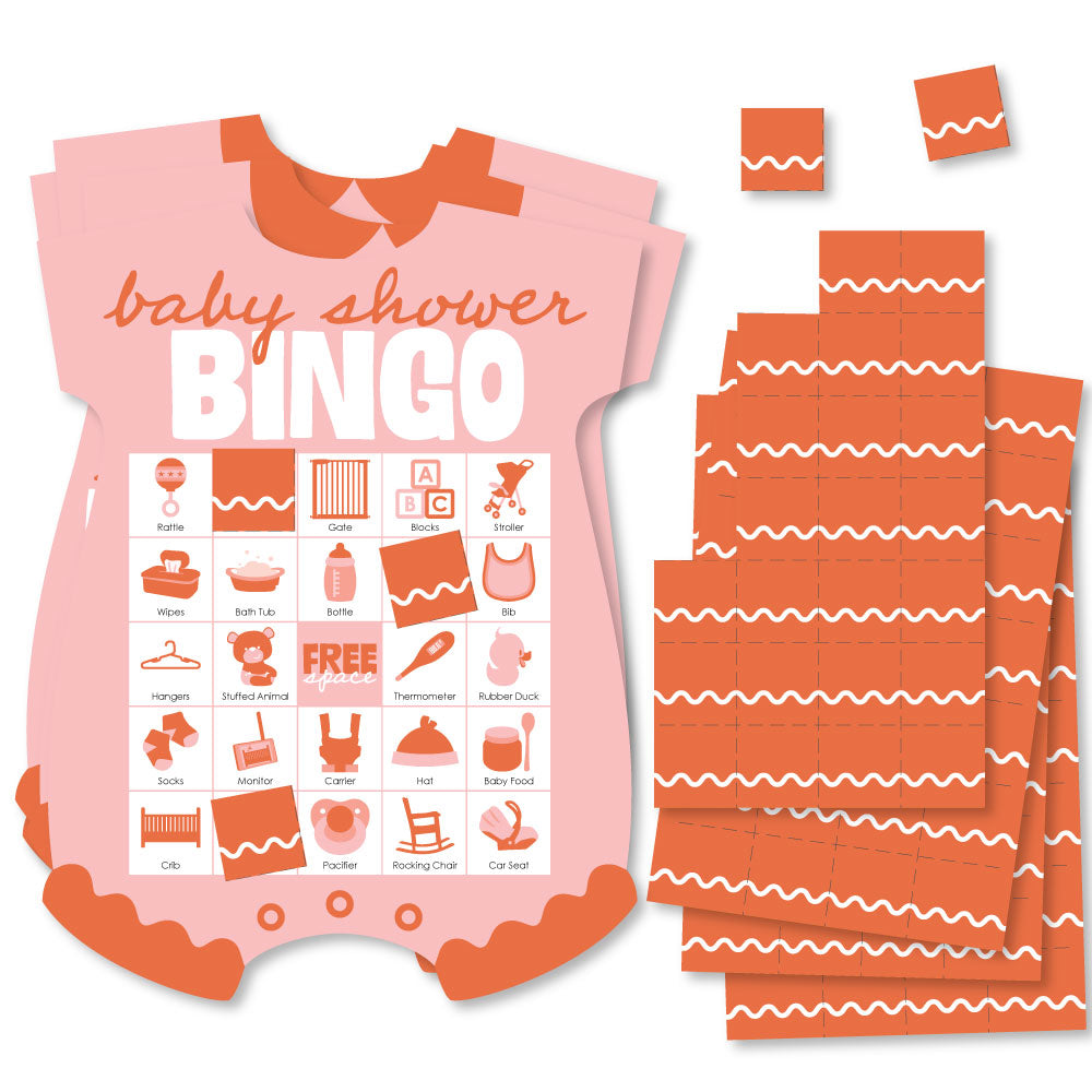 Pink and orange baby shower bingo game set main image 