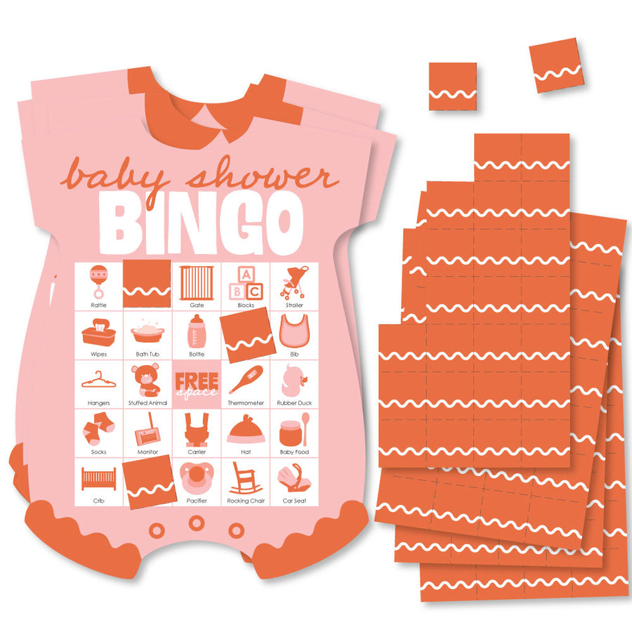 Pink and orange baby shower bingo game set main image 