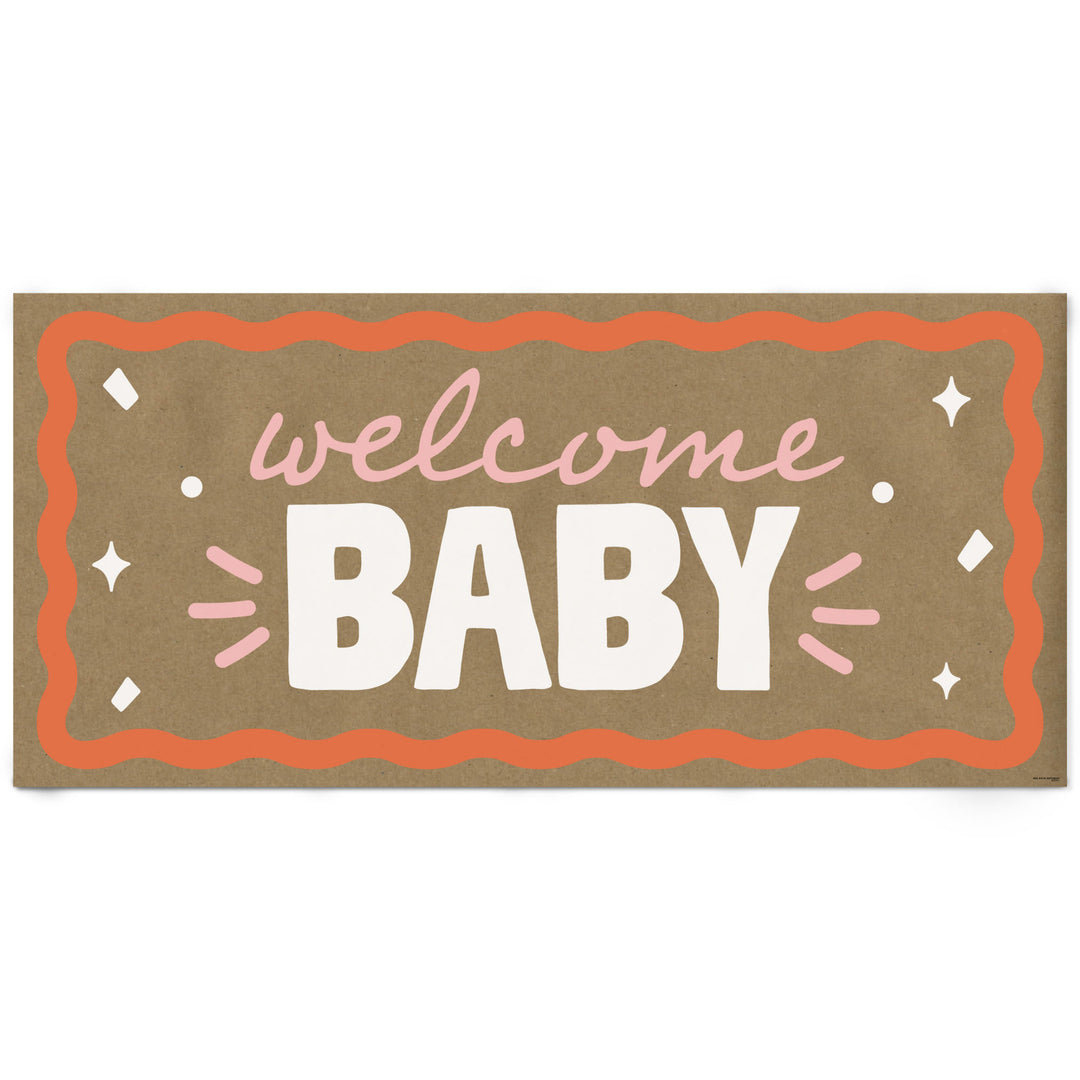 Pink and orange welcome baby kraft banner main image 