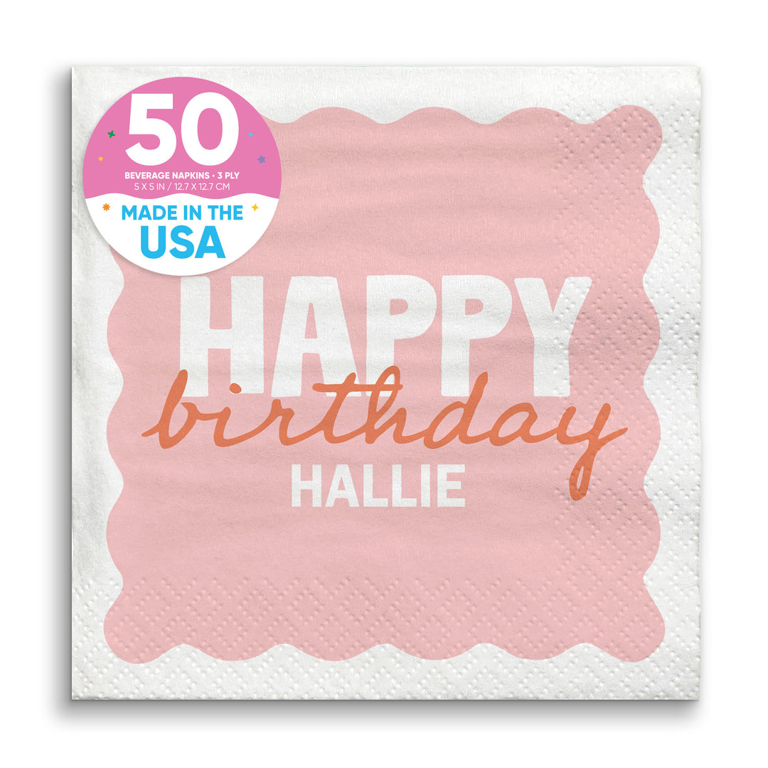 Pink and orange birthday beverage napkins 50 count