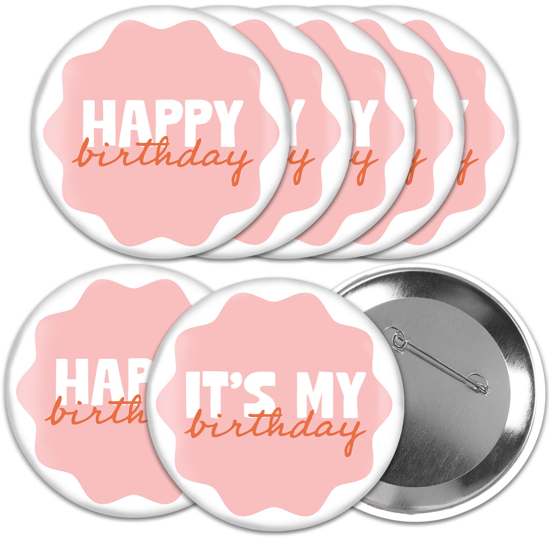 Pink and orange wavy birthday buttons set main product image