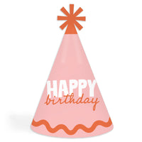 Pink and orange birthday cone hats main image