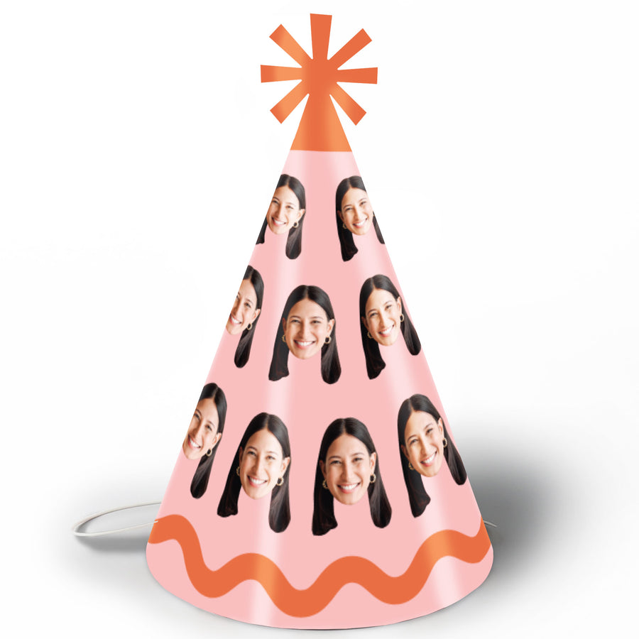 Pink and orange custom photo party hats main image