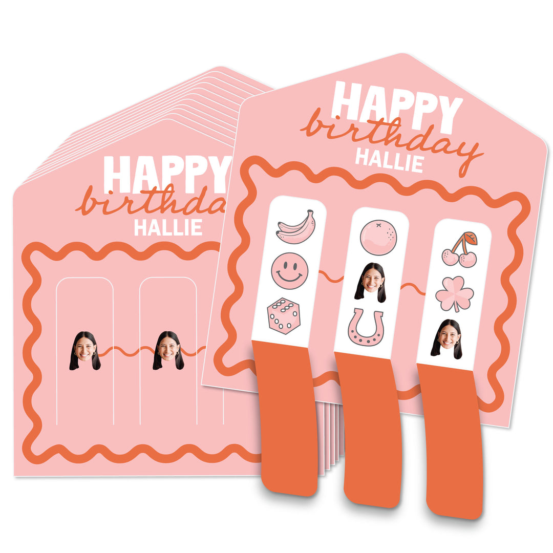 Pink and orange pull tab birthday game cards main image