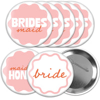 Pink and orange bridal party buttons set main image