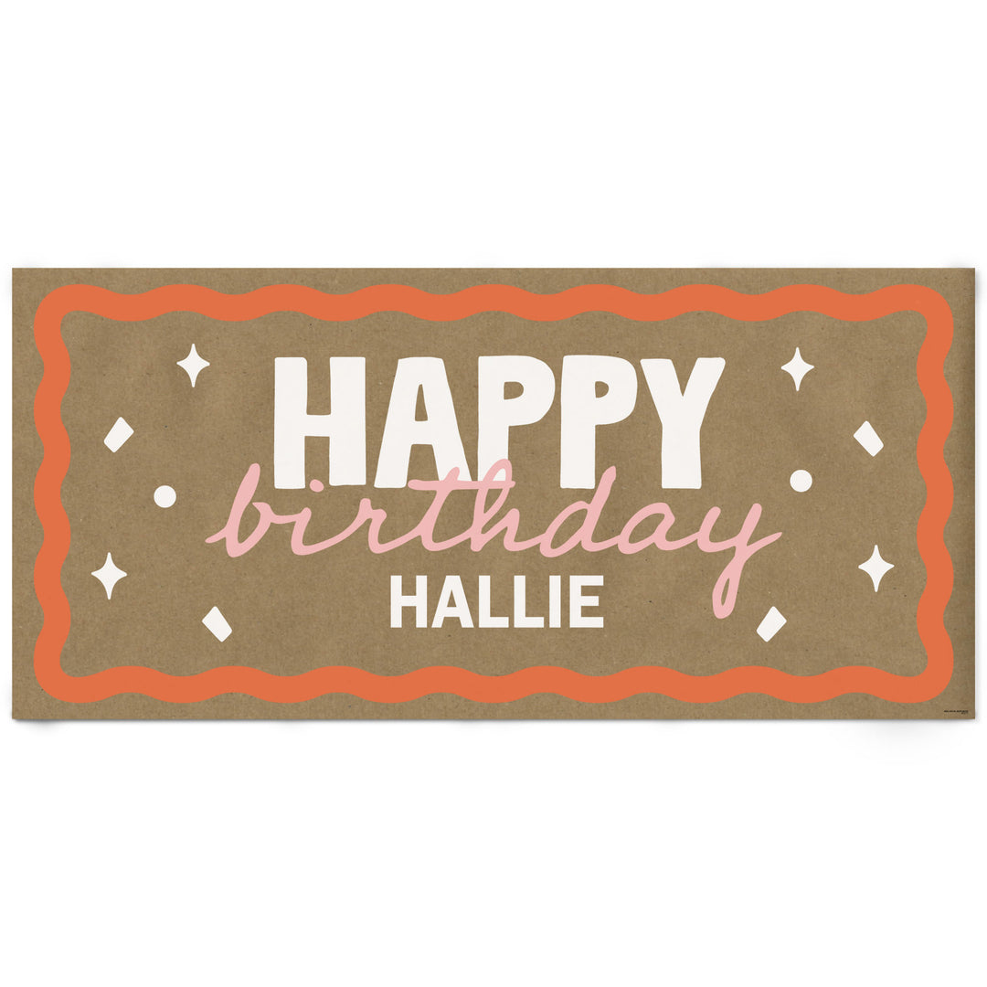 Pink and orange custom birthday kraft banner main image