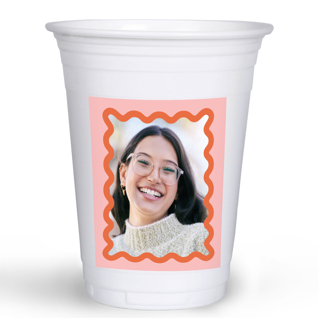 Pink and orange wavy custom party cups set main image 