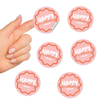 Custom Text Round Stickers - Wavy Birthday - 24 Ct