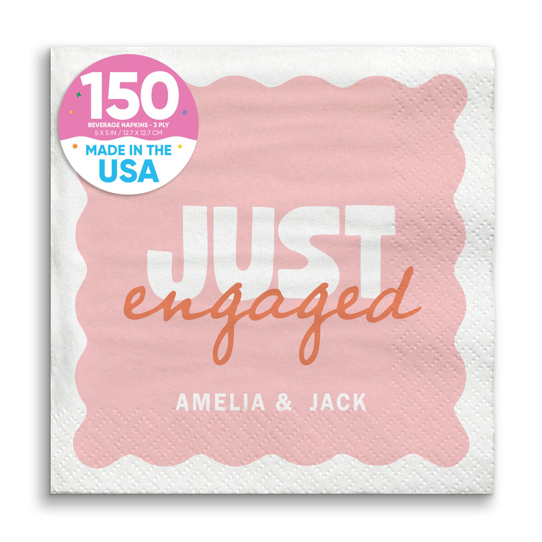 Pink and Orange Custom engagement party beverage napkins 150 Count