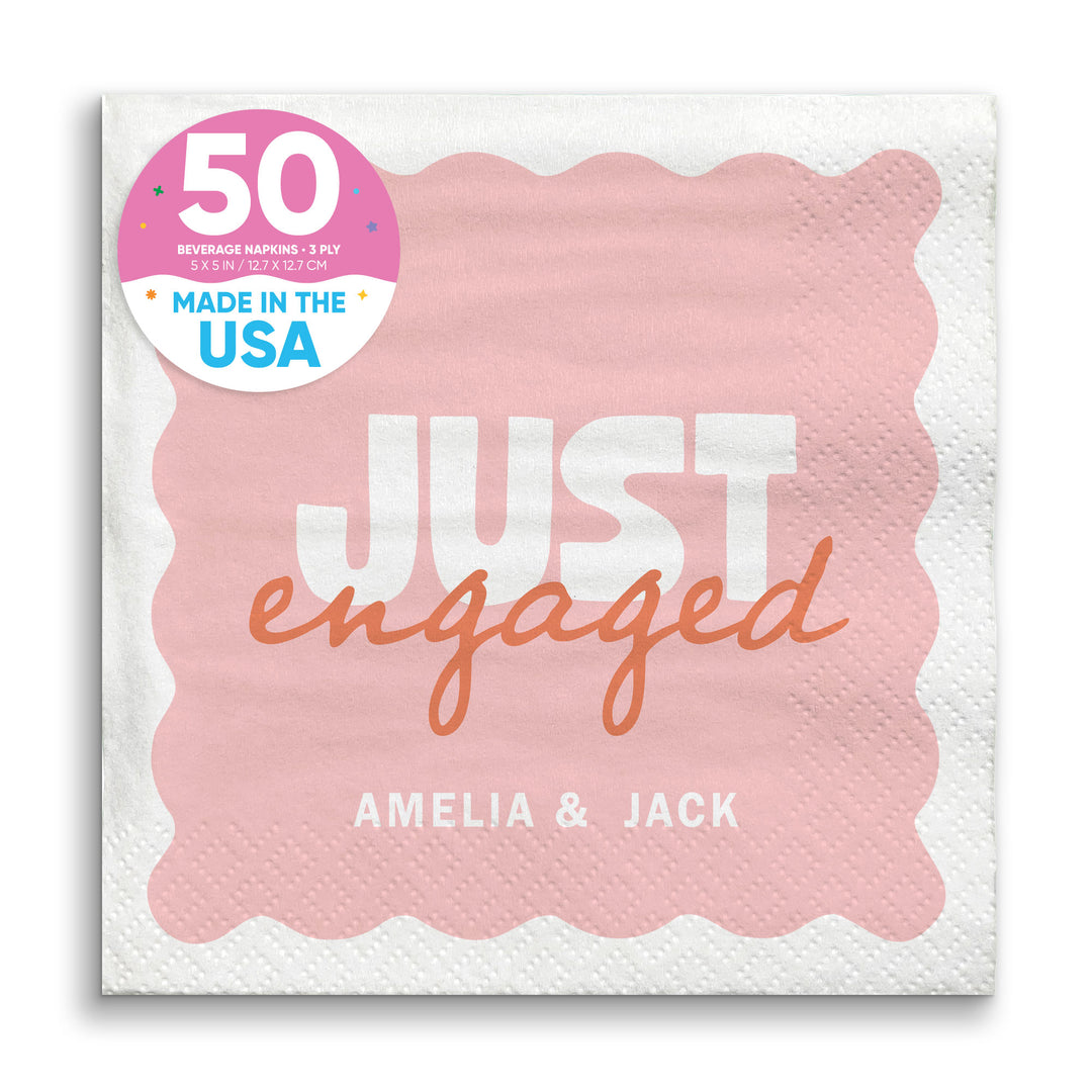 Pink and Orange Custom engagement party beverage napkins 50 Count