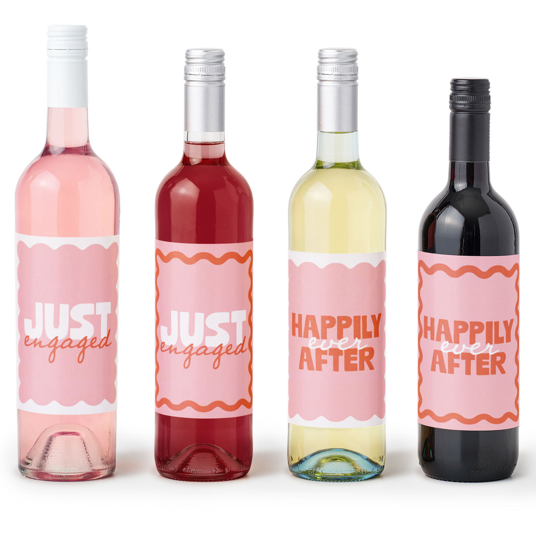 Pink and orange engagement wine bottle labels main image 