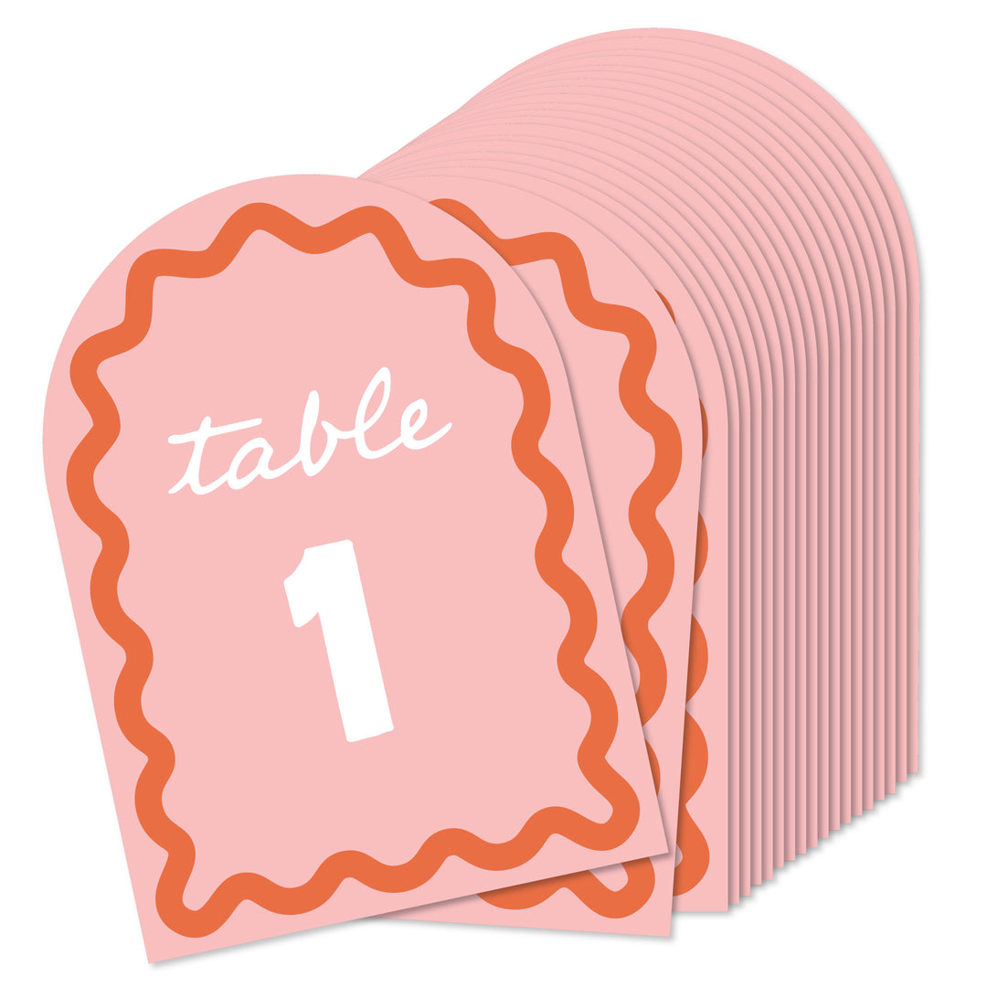 Pink and orange wavy table numbers set main image 