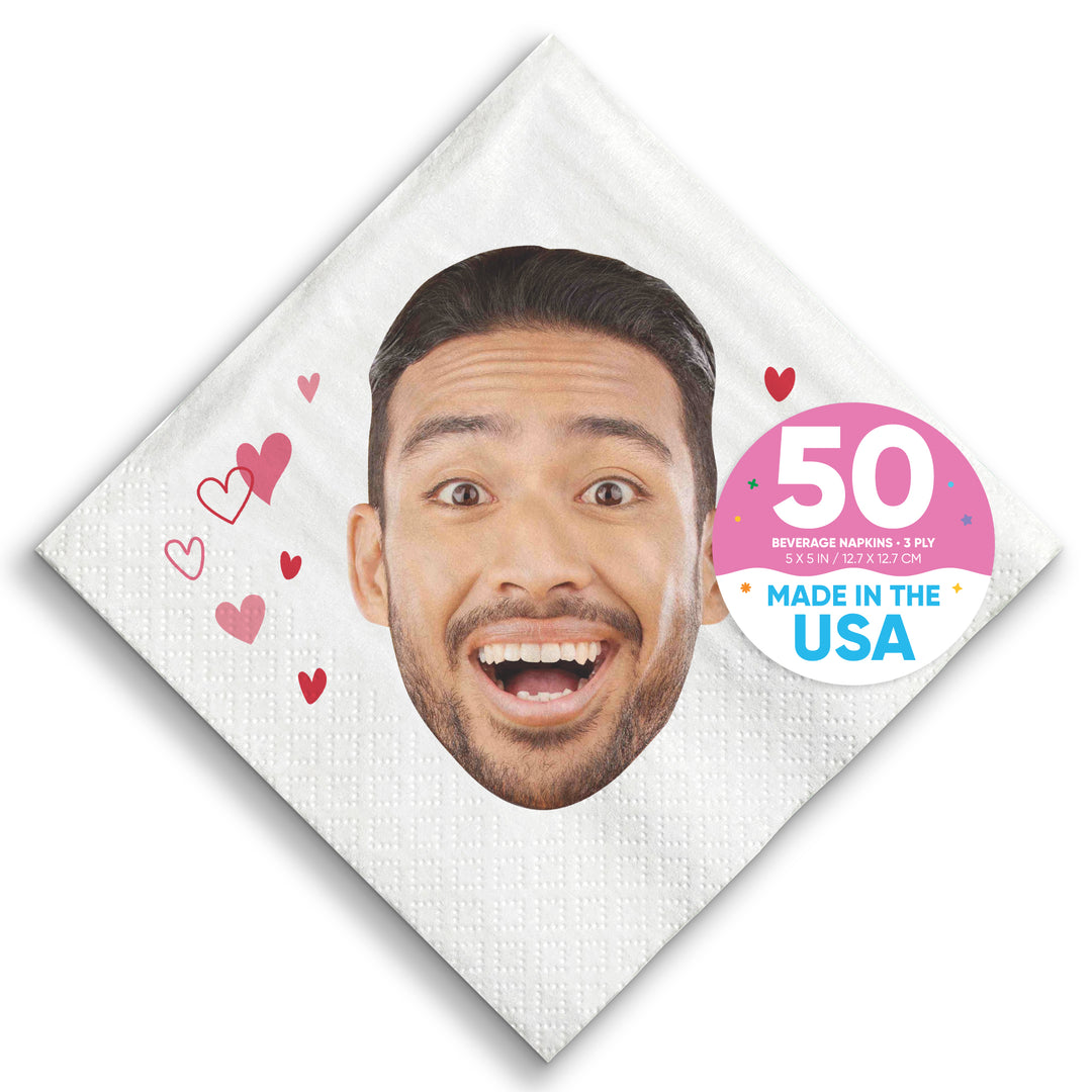 Custom Face Napkins - Pink & Red Hearts