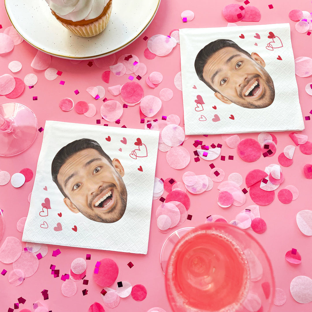 Custom Face Napkins - Pink & Red Hearts
