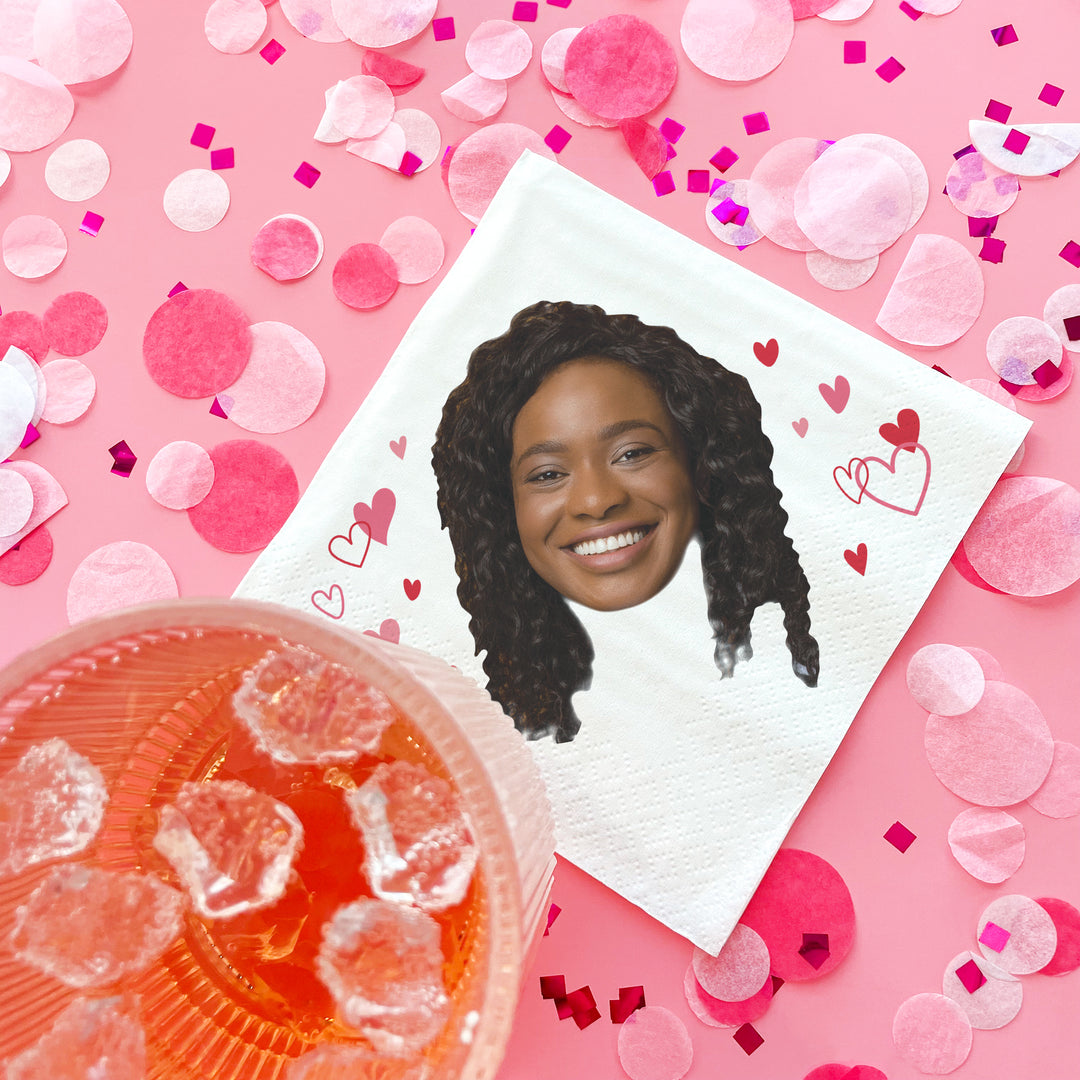 Custom Face Napkins - Pink & Red Hearts