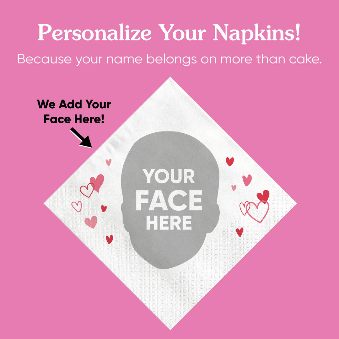 Custom Face Napkins - Pink & Red Hearts