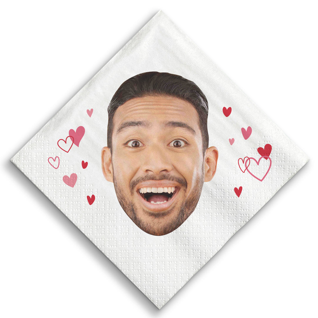 Custom Face Napkins - Pink & Red Hearts