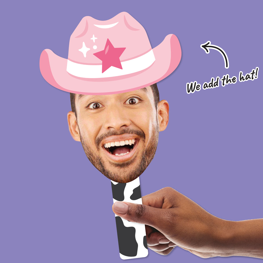 Custom Photo Last Rodeo - Pink Cowgirl Bachelorette Party Head Cut Out Photo Booth and Fan Props - Fun Face Cutout Paddles - Set of 6