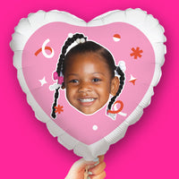 Personalized Fun Face Pink Heart Balloon – Double Sided – 1 Count