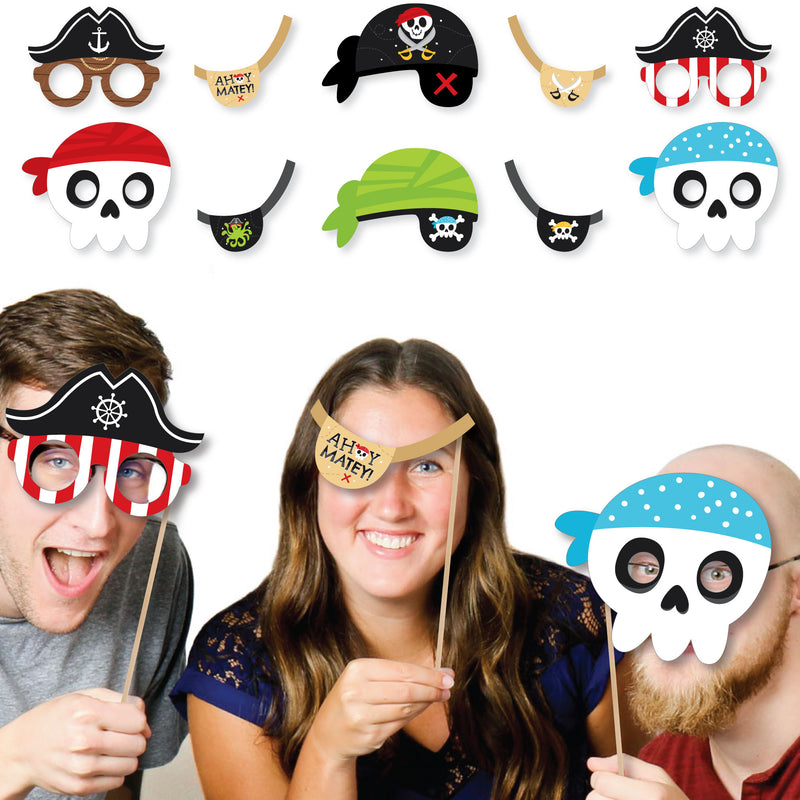 Pirate Ship Adventures Glasses, Masks, and Headpieces - Paper Card Stock Skull Birthday Party Photo Booth Props Kit - 10 Count