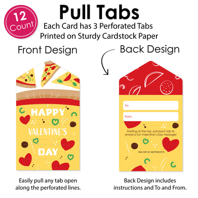 Pizza Party Time - Cards for Kids - Happy Valentine’s Day Pull Tabs - Set of 12