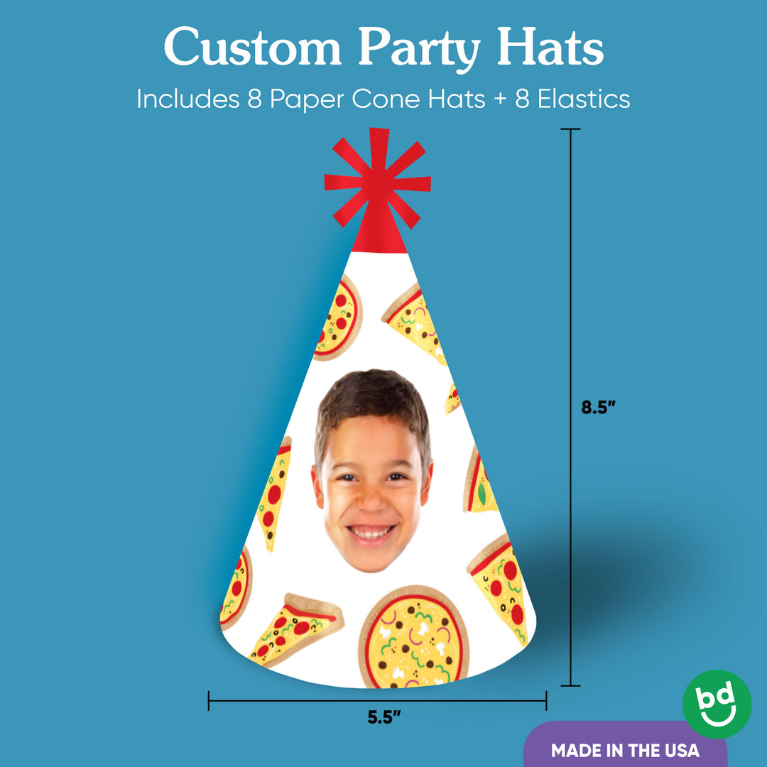 Custom Pizza Party Cone Hats - 8 Ct