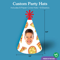 Custom Pizza Party Cone Hats - 8 Ct