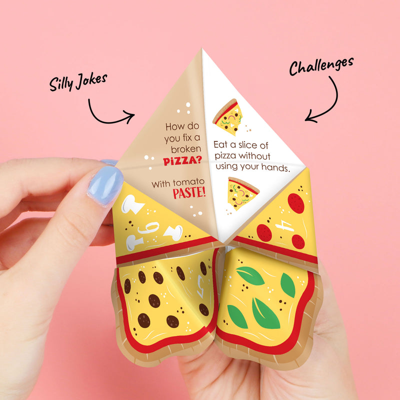 Pizza Party Time - Baby Shower or Birthday Party Cootie Catcher Game - Jokes and Dares Fortune Tellers - Set of 12