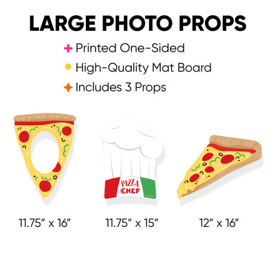 Pizza Party Time - Chef Hat and Pizza Slice Decorations - Baby Shower or Birthday Party Large Photo Props - 3 Pc