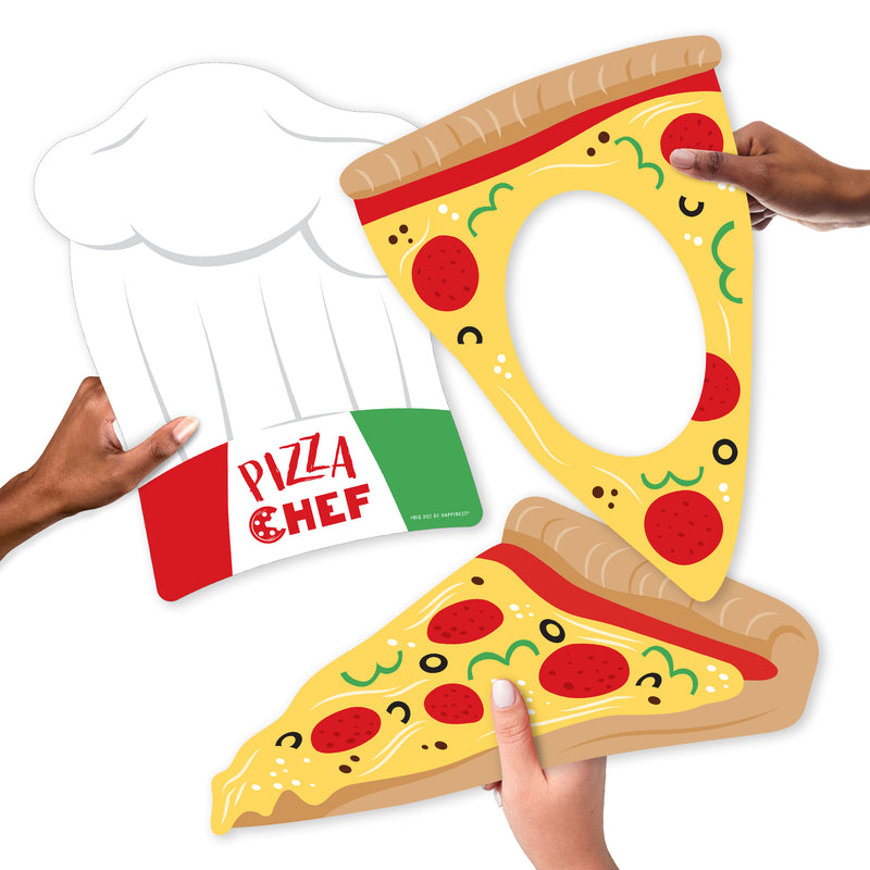 Pizza Party Time - Chef Hat and Pizza Slice Decorations - Baby Shower or Birthday Party Large Photo Props - 3 Pc