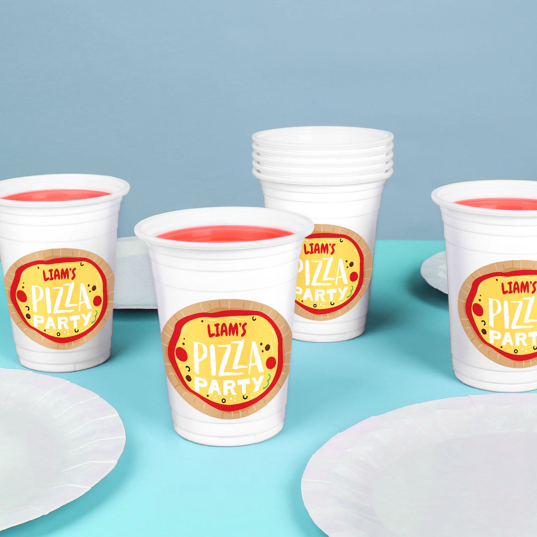 Custom Text Party Cups - Pizza Party - 16 Ct