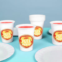 Custom Text Party Cups - Pizza Party - 16 Ct
