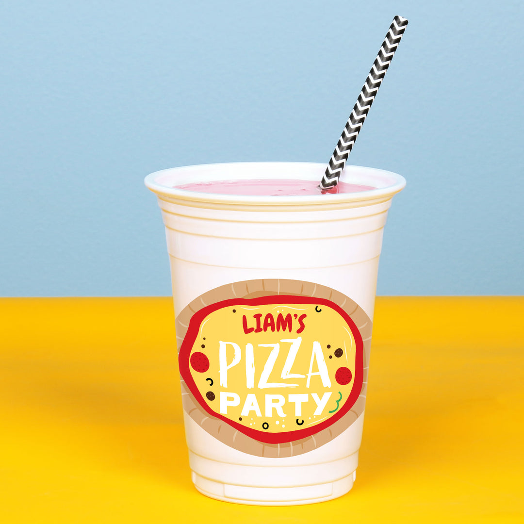 Custom Text Party Cups - Pizza Party - 16 Ct