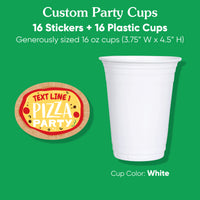 Custom Text Party Cups - Pizza Party - 16 Ct