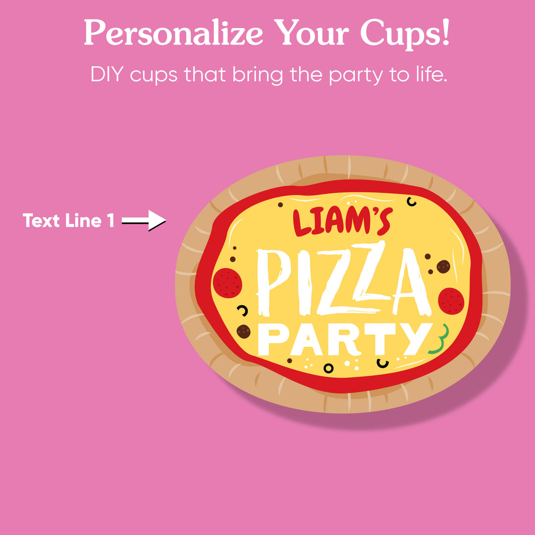 Custom Text Party Cups - Pizza Party - 16 Ct