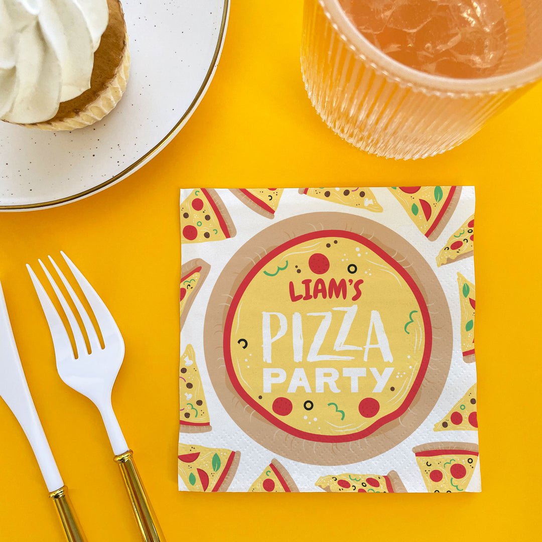 Custom Text Napkins - Pizza Party - 50 Ct