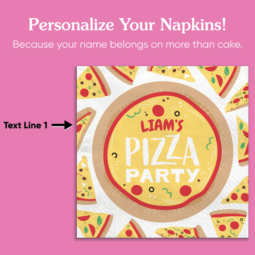 Custom Text Napkins - Pizza Party - 50 Ct