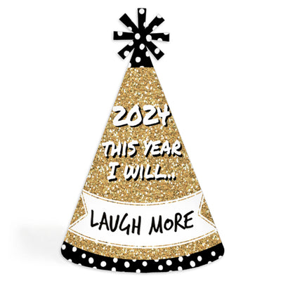 Pop, Fizz, Clink! - Cone Party Hats - 2024 New Year's Eve Resolution Cone Party Hat for Kids and Adults - Set of 8 (Standard Size)