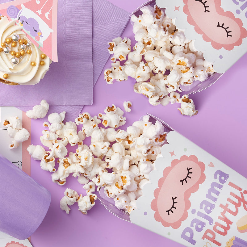 Pajama Slumber Party - Girls Sleepover Birthday Party Favor Popcorn Treat Boxes - Set of 12