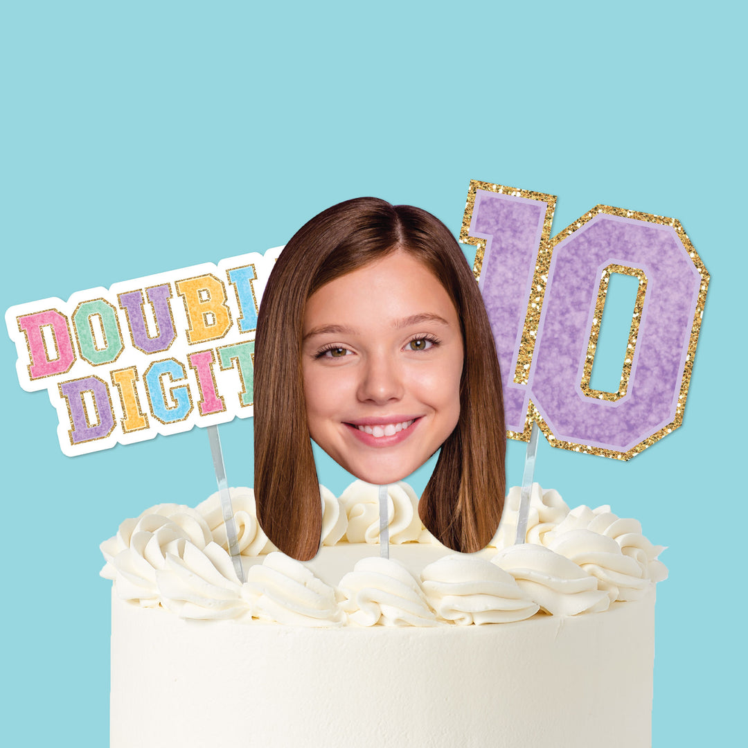 Custom face 10th birthday cake topper set
