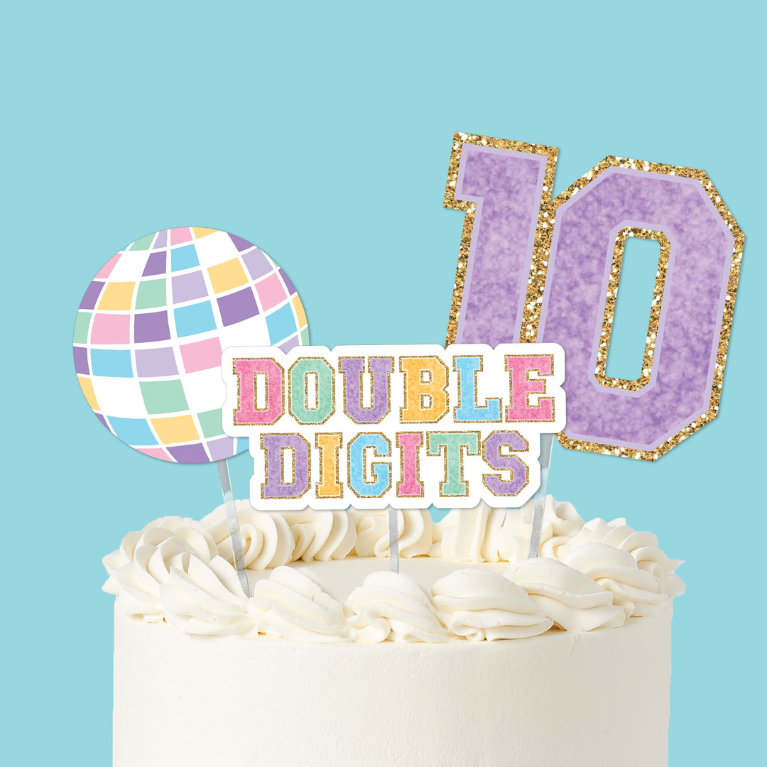 Preppy 10th birthday cake topper set double digits design