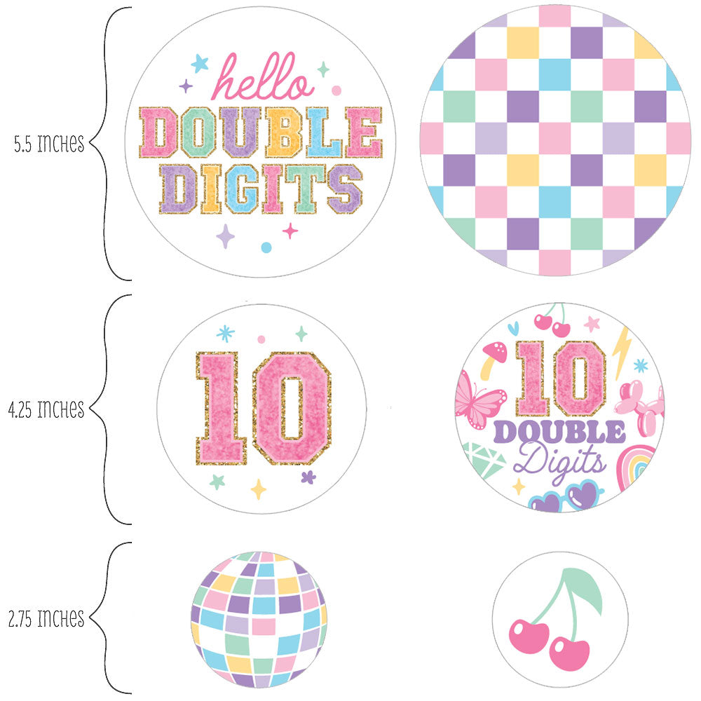 Close-up double digits and icon confetti design details