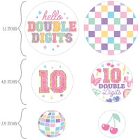 Close-up double digits and icon confetti design details