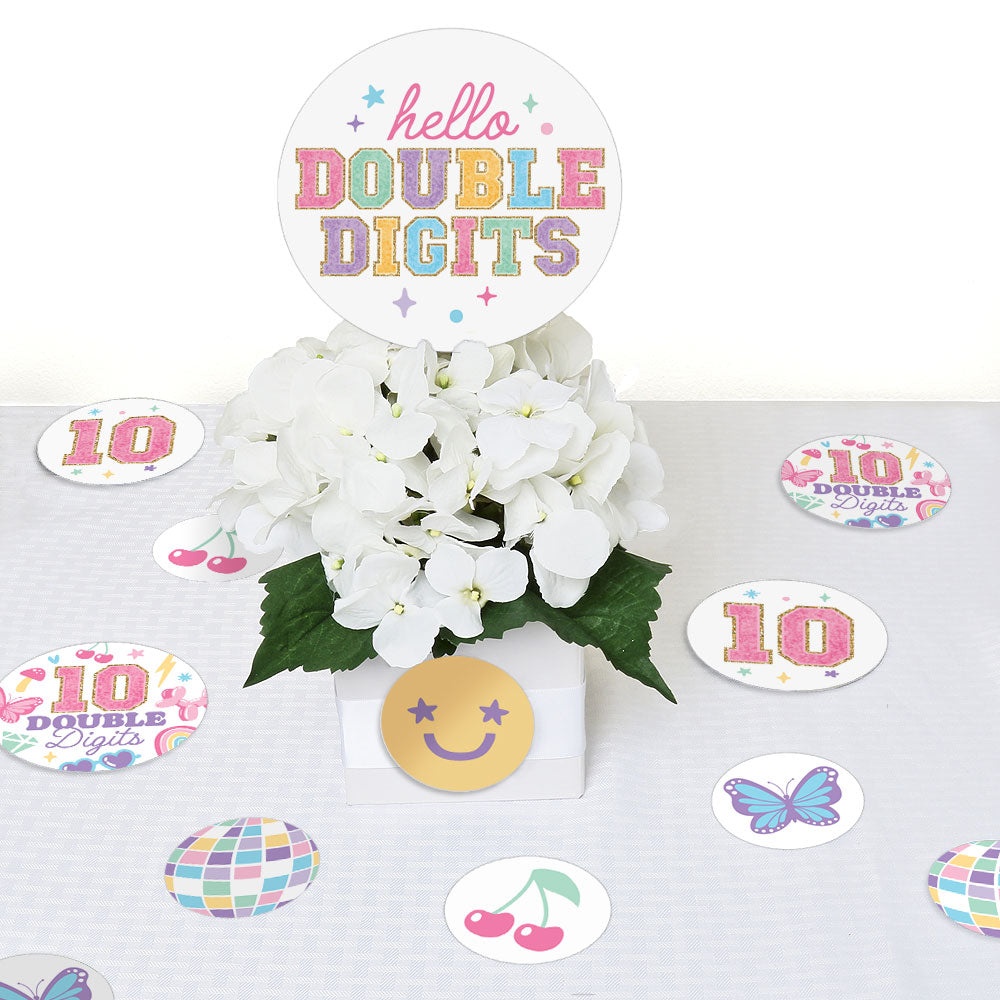 Confetti styled on girls birthday dessert table setup