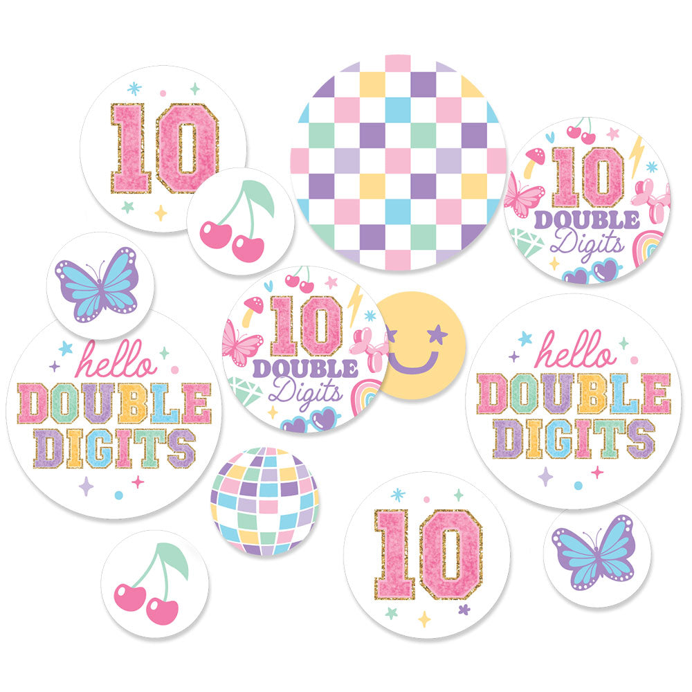 Preppy 10th birthday giant circle confetti pastel table decor