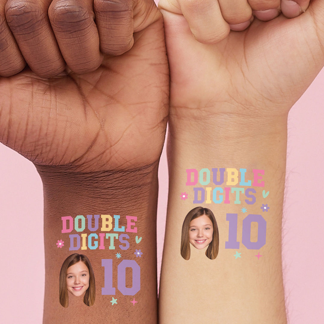 Kids wearing personalized tattoos at birthday party