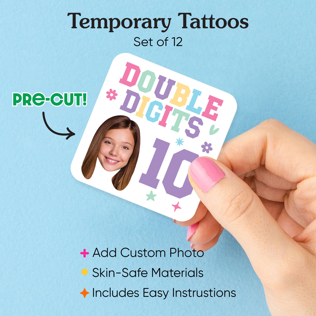 Custom Face Tattoo - Preppy 10th Birthday Girl - 12 Ct