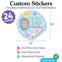 Custom Face Round Stickers - Preppy 10th Birthday - 24 Ct