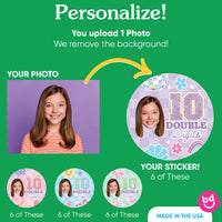 Custom Face Round Stickers - Preppy 10th Birthday - 24 Ct