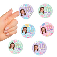 Custom Face Round Stickers - Preppy 10th Birthday - 24 Ct